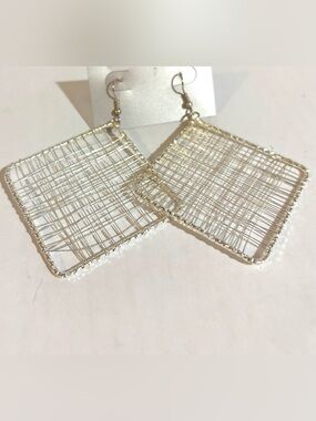 Fashion Jewelry Silver Wire Square Dangle Earrings